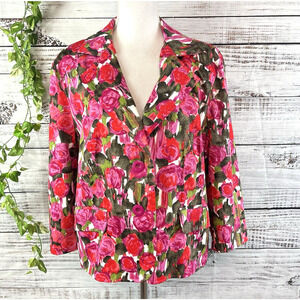 Elementz Blazer Jacket size Extra Large Pink Green Rose Floral Cottage Core Slim